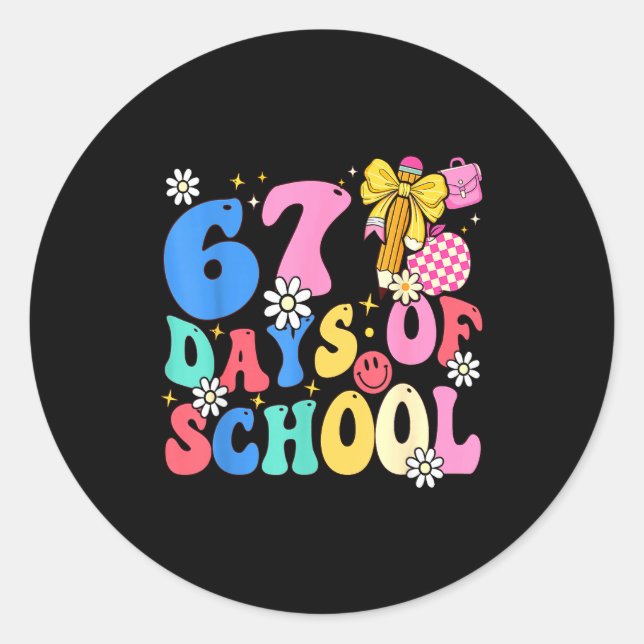 Sticker Rond 67 Days Of School Coquette Bow Students Teachers 1 (Devant)