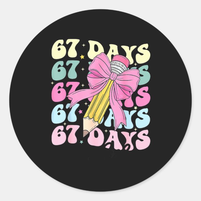 Sticker Rond 67 Days Of School Girls Coquette Bow 67th Day Of S (Devant)