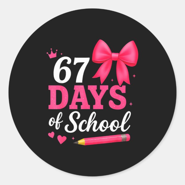 Sticker Rond 67 Days Of School Girls Coquette Bow 67th Day Of S (Devant)