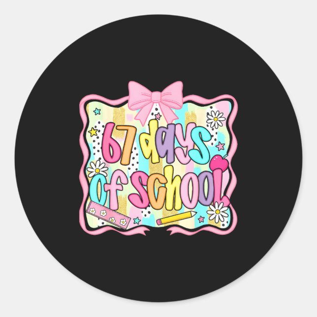 Sticker Rond 67 Days Of School Girls Coquette Bow 67th Day Of S (Devant)
