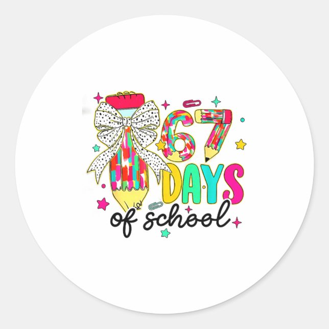 Sticker Rond 67 Days Of School Pencil Coquette Teacher Student  (Devant)