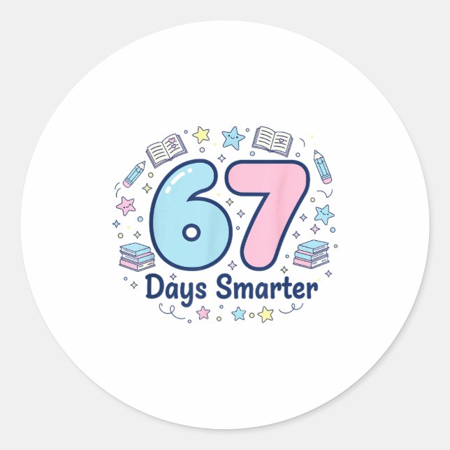 Sticker Rond 67 Days Smarter 67th Day Of School For Teacher Boy (Devant)