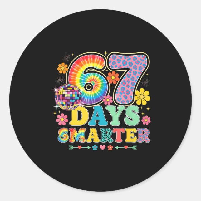 Sticker Rond 67 Days Smarter Tie Dye Girls Student Teacher 67 M (Devant)