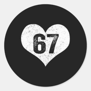Sticker Rond 67 drôle de Saint-Valentin Six Sept 6 7 Mème Gen A
