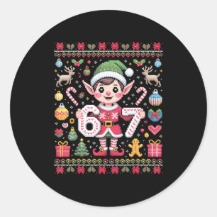 Sticker Rond 67 Elfe de Noël Sweater Horrible Mignon 6 7 Meme N