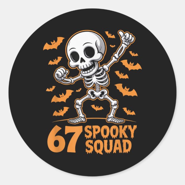 Sticker Rond 67 Équipe effrayante Halloween Squelette 6 7 Mème  (Devant)