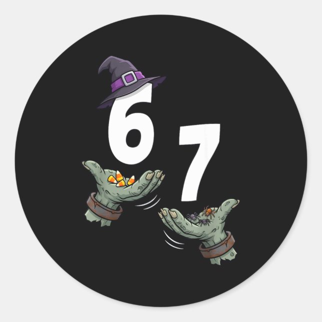 Sticker Rond 67 filles halloween sorcière six sept 6 7 mème far (Devant)