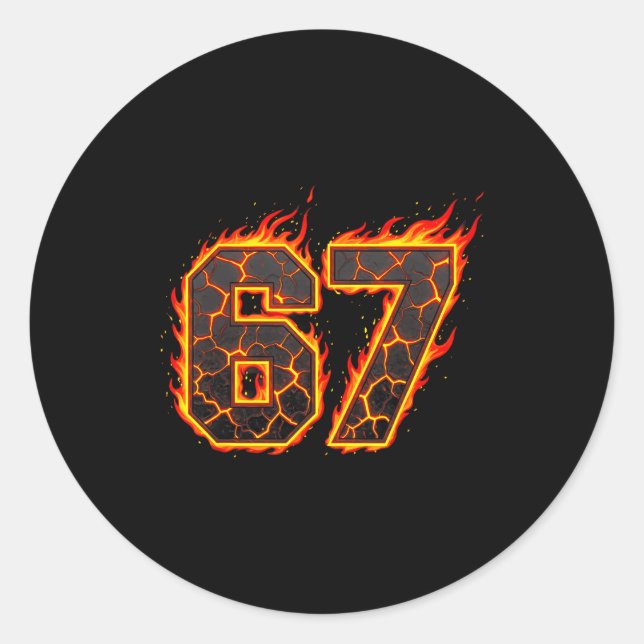 Sticker Rond 67 Flammes Mème Six Sept Feu Drôle Gen Alpha Slan (Devant)