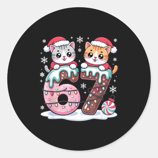 Sticker Rond 67 Funny Meme Kawaii Cats Christmas Ice Cream Drip (Devant)