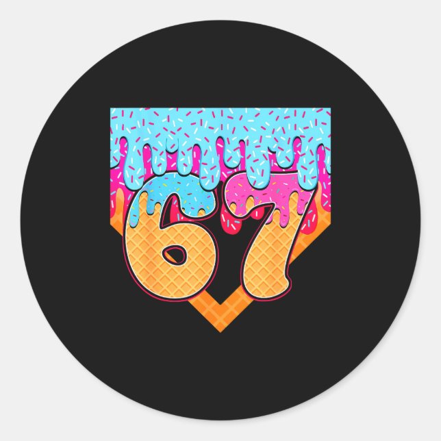 Sticker Rond 67 Glace Drip Meme Six Sept Slang Gen Alpha  (Devant)
