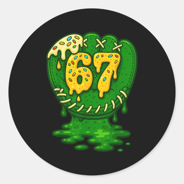 Sticker Rond 67 Glace Goutte Drôle Six Sept Baseball  (Devant)