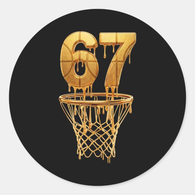 Sticker Rond 67 Gold Drip Basketball 6 7 Six Seven Meme Gen Alp (Devant)