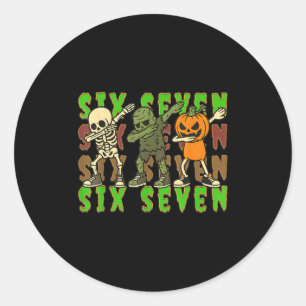 Sticker Rond 67 Halloween Meme Six Seven Dabbing Skeleton Zombi