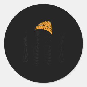 Sticker Rond 67 Halloween Squelette Signe de Paix Drôle Mème Si