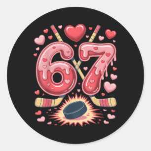 Sticker Rond 67 Hockey cœur de la Saint-Valentin Design Cute Ho