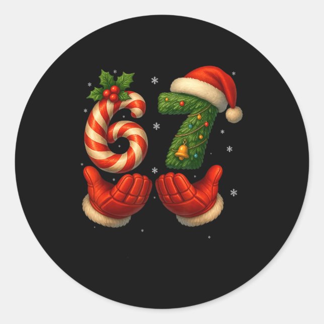 Sticker Rond 67 Hockey Hands Funny Christmas Meme Santa  (Devant)