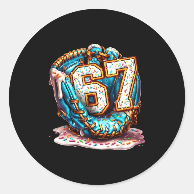 Sticker Rond 67 Ice Cream Drip Funny Six Seven Baseball  (Devant)