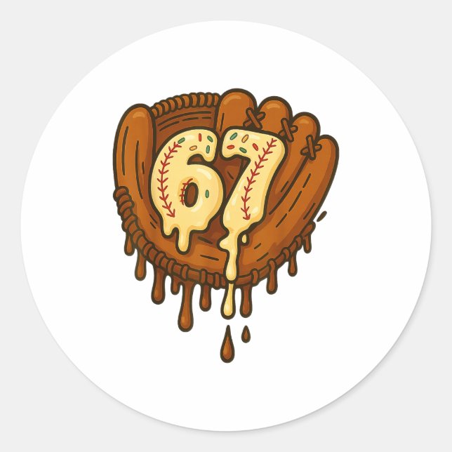 Sticker Rond 67 Ice Cream Drip Funny Six Seven Baseball  (Devant)