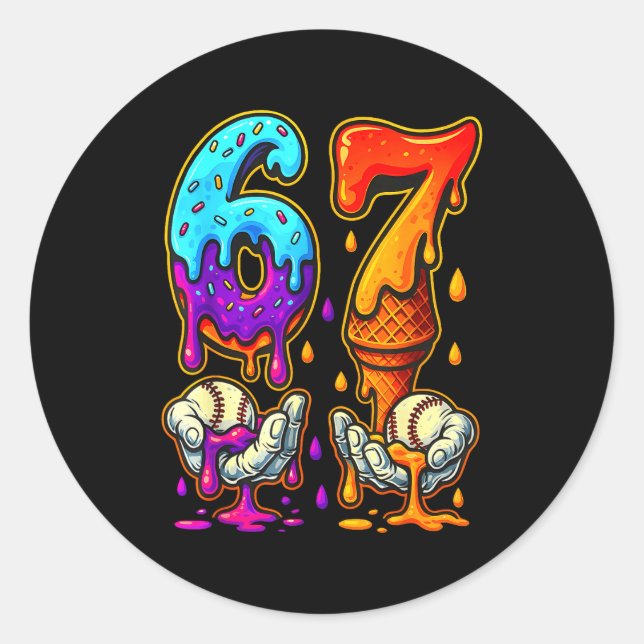 Sticker Rond 67 Ice Cream Drip Meme Funny Six Seven Gen Alpha S (Devant)