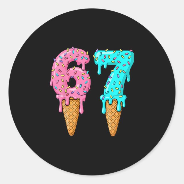 Sticker Rond 67 Ice Cream Drip Meme Funny Six Seven Gen Alpha S (Devant)