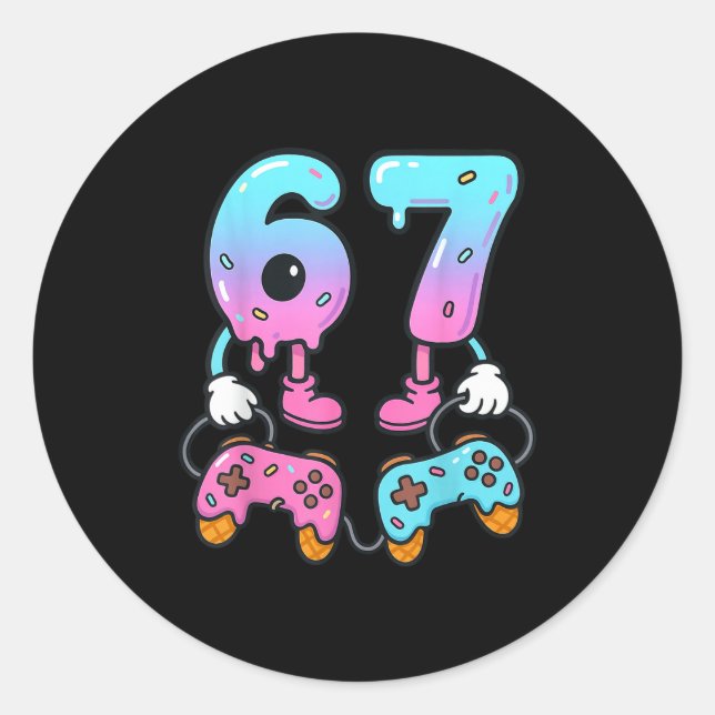 Sticker Rond 67 Ice Cream Drip Meme Gamer Six Seven Gen Alpha  (Devant)