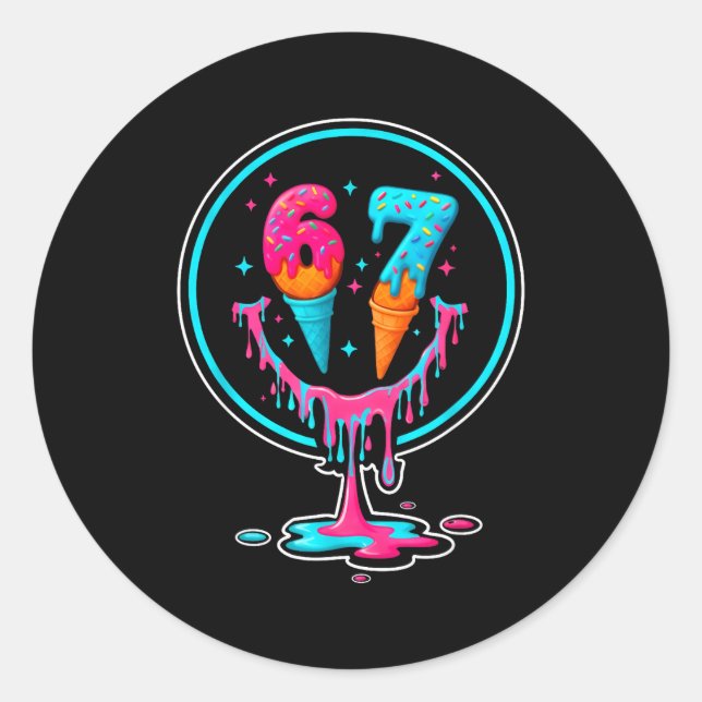 Sticker Rond 67 Ice Cream Drip Number 67 Player 67th Birthday  (Devant)