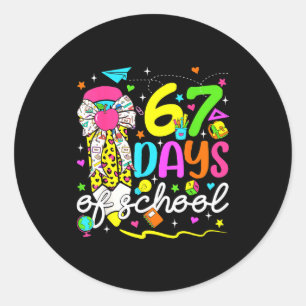 Sticker Rond 67 Jours D'école Filles Coquette Nœud Crayon 67 Jo