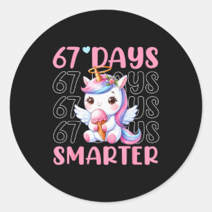 Sticker Rond 67 Jours Plus Intelligente Licorne Mignonne 67ème 