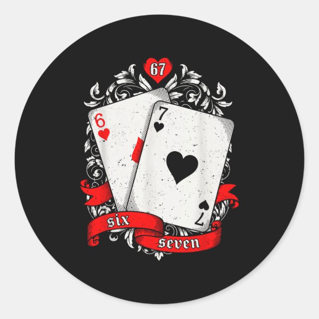 Sticker Rond 67 Ker Meme Card Art Lucky Hand Retro Aesthetic De (Devant)