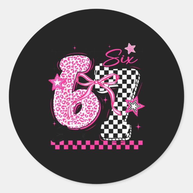 Sticker Rond 67 Leopard Checkered Funny Six Seven Meme 6-7 Teac (Devant)