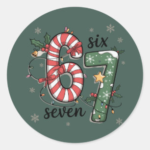 Sticker Rond 67 Lumières de Noël Six Sept Vacances Drôle Mème