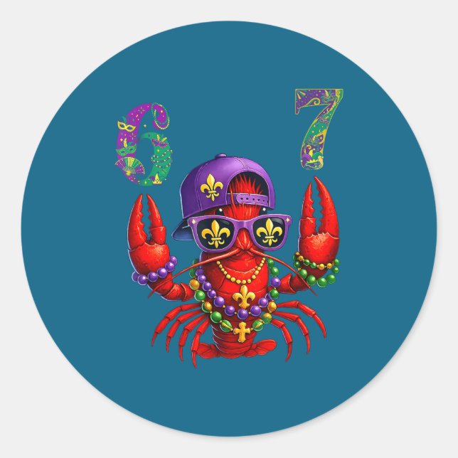 Sticker Rond 67 Mardi Gras Crawfish Beads Six Seven Carnival Bo (Devant)