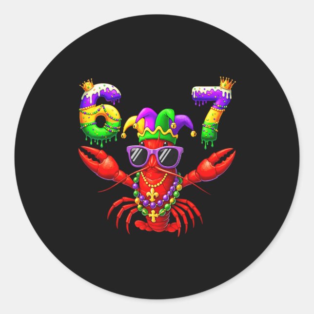Sticker Rond 67 Mardi Gras Crawfish Beads Six Seven Carnival Bo (Devant)
