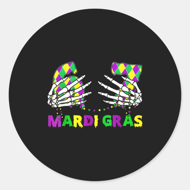 Sticker Rond 67 Mardi Gras Skeleton Hands Fleur De Lis 6 7 Meme (Devant)