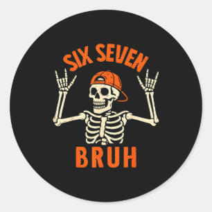 Sticker Rond 67 Meme 6 7 Drôle d'Halloween Squelette Rock On Si