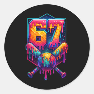Sticker Rond 67 Mème Baseball Tendances Drôle Numéro 67 Joueur