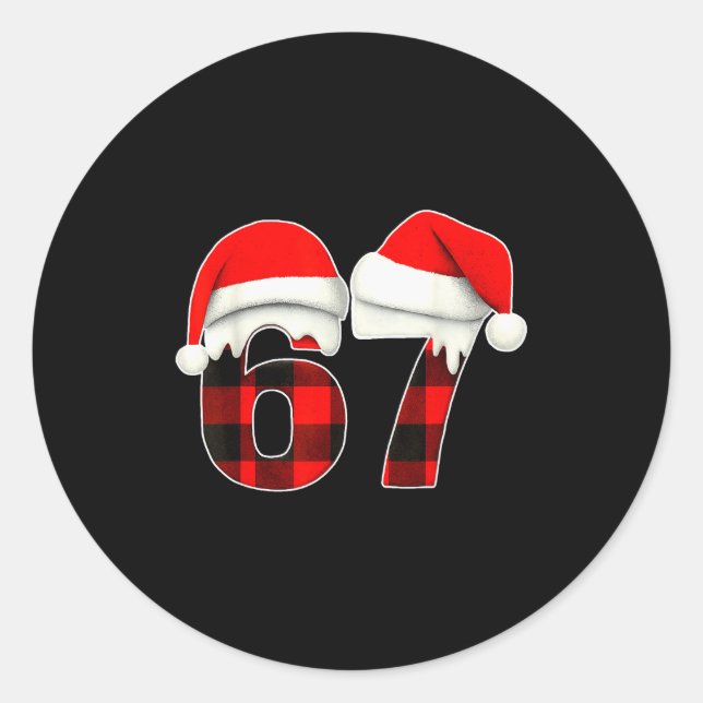 Sticker Rond 67 Meme Brainrot Funny Christmas Plaid Xmas Pajama (Devant)