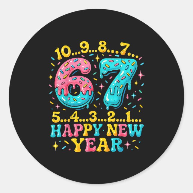 Sticker Rond 67 Meme Countdown Happy New Year Funny Drip Number (Devant)