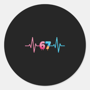 Sticker Rond 67 Mème Crème Glacée Battement de Coeur Drôle Six