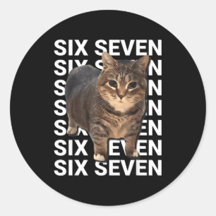 Sticker Rond 67 Mème de chat drôle Six Seven Humour Gen Z Alpha