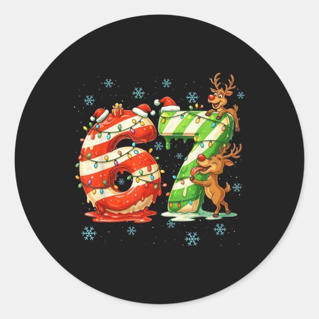 Sticker Rond 67 Meme de Noël 6 7 Nombres Six Sept Génération Z  (Devant)
