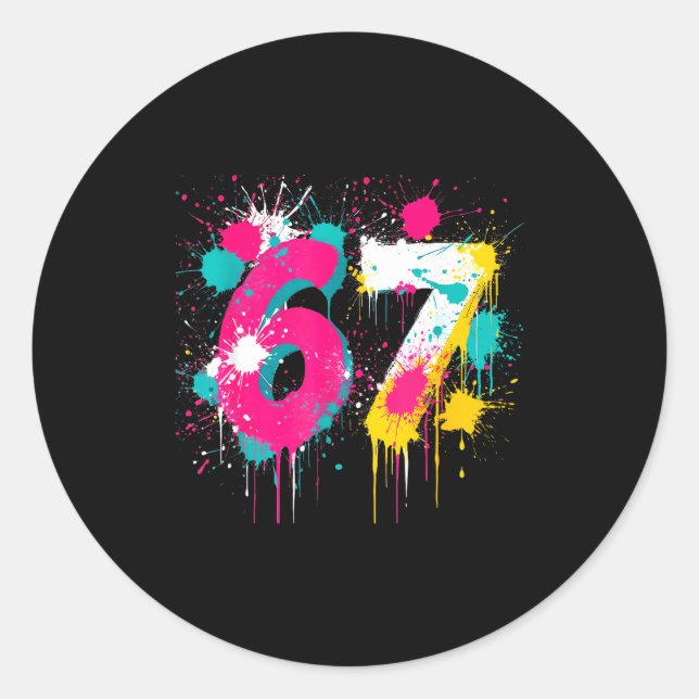 Sticker Rond 67 Meme Drip Spray Paint Six Seven 80s Bright Colo (Devant)
