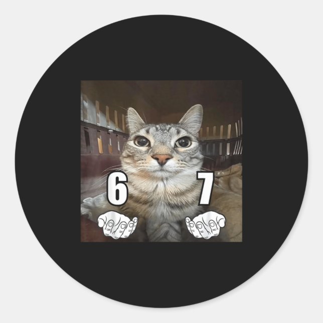 Sticker Rond 67 Meme Funny Cat Six Seven Meme 6 7  (Devant)