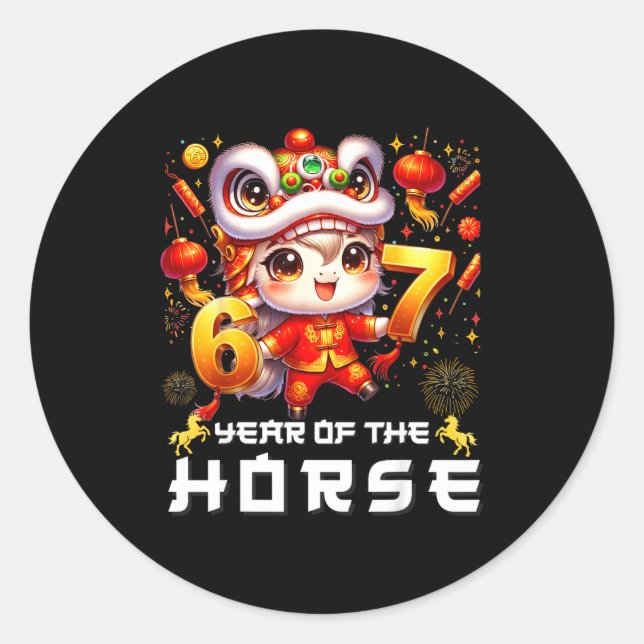 Sticker Rond 67 Meme Funny Chinese New Year 2026 Year Of The Ho (Devant)