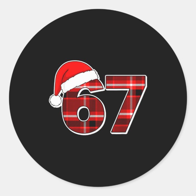 Sticker Rond 67 Meme Funny Christmas Red Plaid Xmas Pajamas Sla (Devant)
