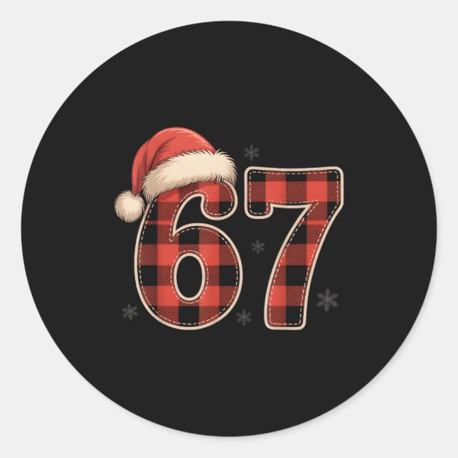 Sticker Rond 67 Meme Funny Christmas Red Plaid Xmas Pajamas Sla (Devant)