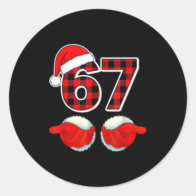 Sticker Rond 67 Meme Funny Christmas Red Plaid Xmas Pajamas Sla (Devant)