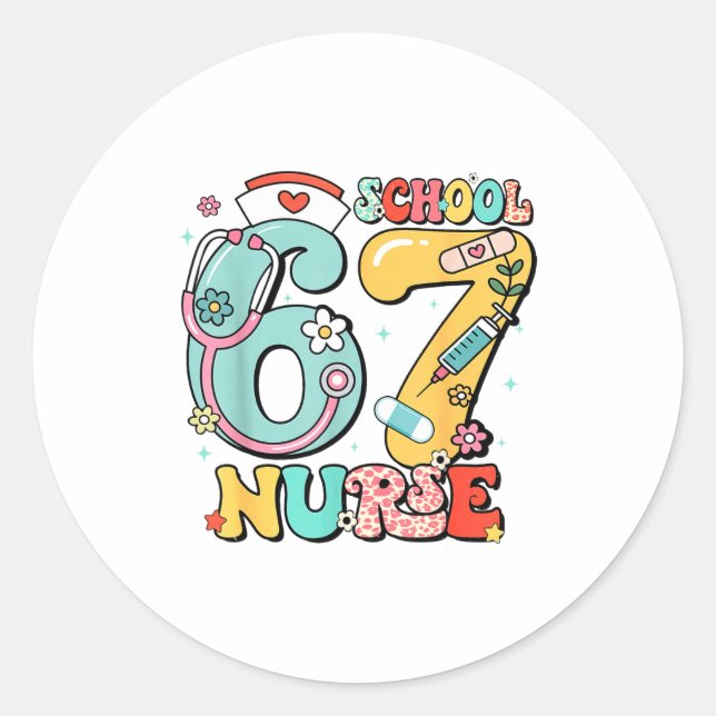 Sticker Rond 67 Meme Funny School Nurse Six Seven Meme  (Devant)
