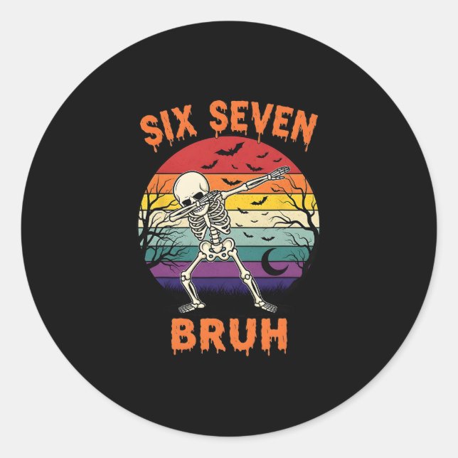 Sticker Rond 67 Meme Halloween Six Seven Nombres de squelette D (Devant)