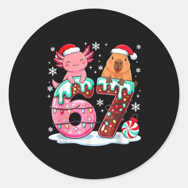 Sticker Rond 67 Mème Kawaii Axolotl Capybara Noël Crème Glacée (Devant)